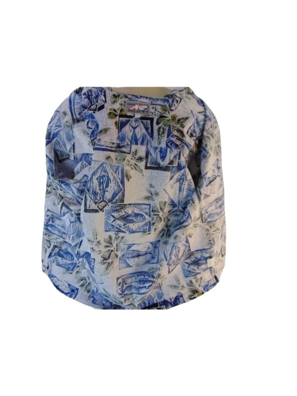 Vintage K2 Surf Mens Hawaiian Shirt L Blue White Marlin Fish Block Print Cotton - Picture 6 of 10